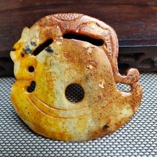 China jade,collectibles, manual sculpture,Ancient  dragon axe statue pendant3480