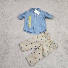 Carters 2 Piece Set Boys Size 6M Long Sleeve Button Shirt Chino Pants Printed
