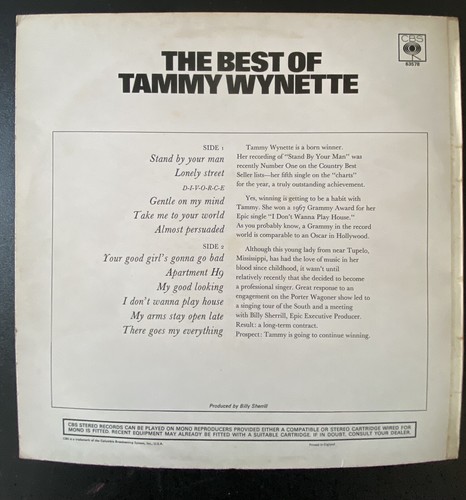 The Best of Tammy Wynette (1968) vinyl LP CBS S63578 A1/B1 NM - Picture 2 of 4