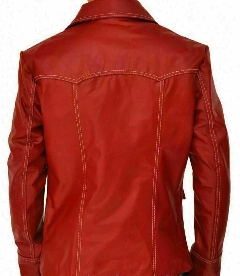 Brad Pitt Fight Club Tyler Durden FC Red Leather Jacket for Men