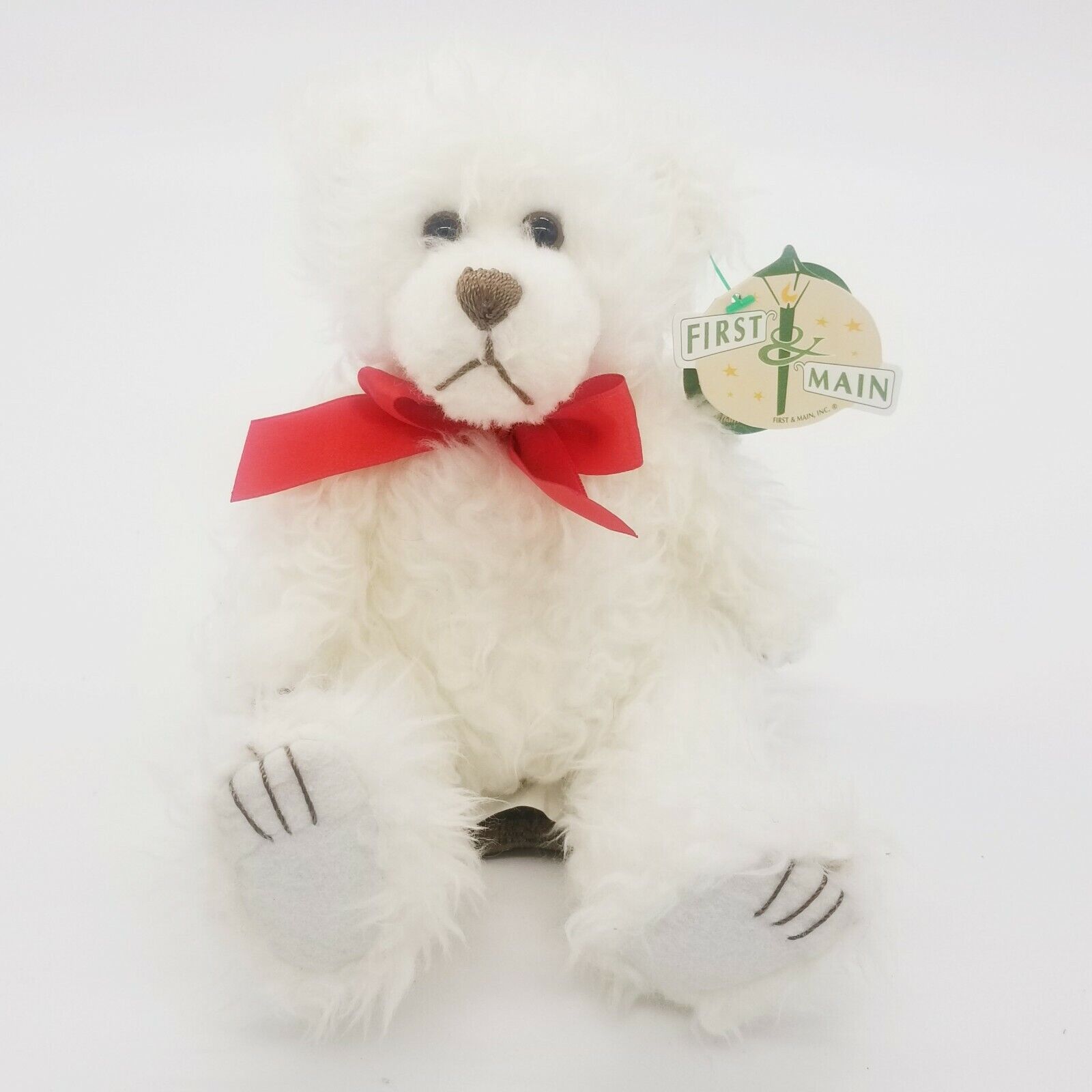 First & Main 6" White Scraggles Teddy Bear  Brand New Fuzzy Sad Face Cute