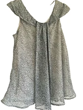 XL Chiffon Blouse,  Leopard Shirt Top, Layer Sleeveless, Relaxed Fit Cowl Collar