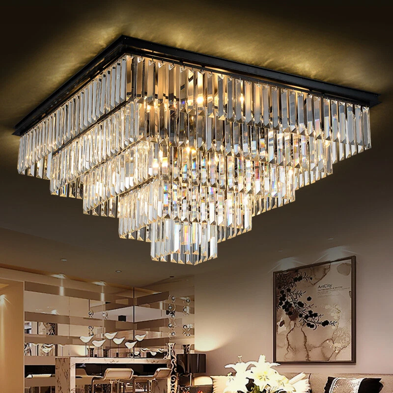 Top Modern living room Continental Iron Square LED crystal chandelier light