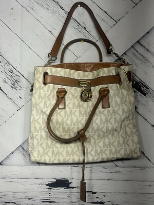 MICHAEL Michael Kors Hamilton Monogram Logo Gold Chain Satchel Tote Bag,  Large