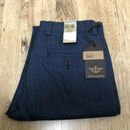Dockers D1 Slim Fit Pants 30 Waist 32 Leg Navy Blue Flat Front BNWT