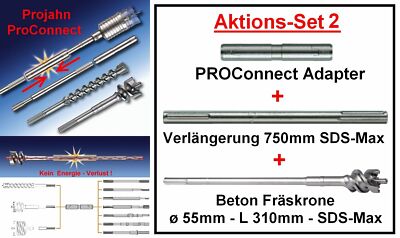 Projahn PROConnect SET 2 mit Adapter + Beton-Fräskrone ø 55 x 310 SDS-Max 99974