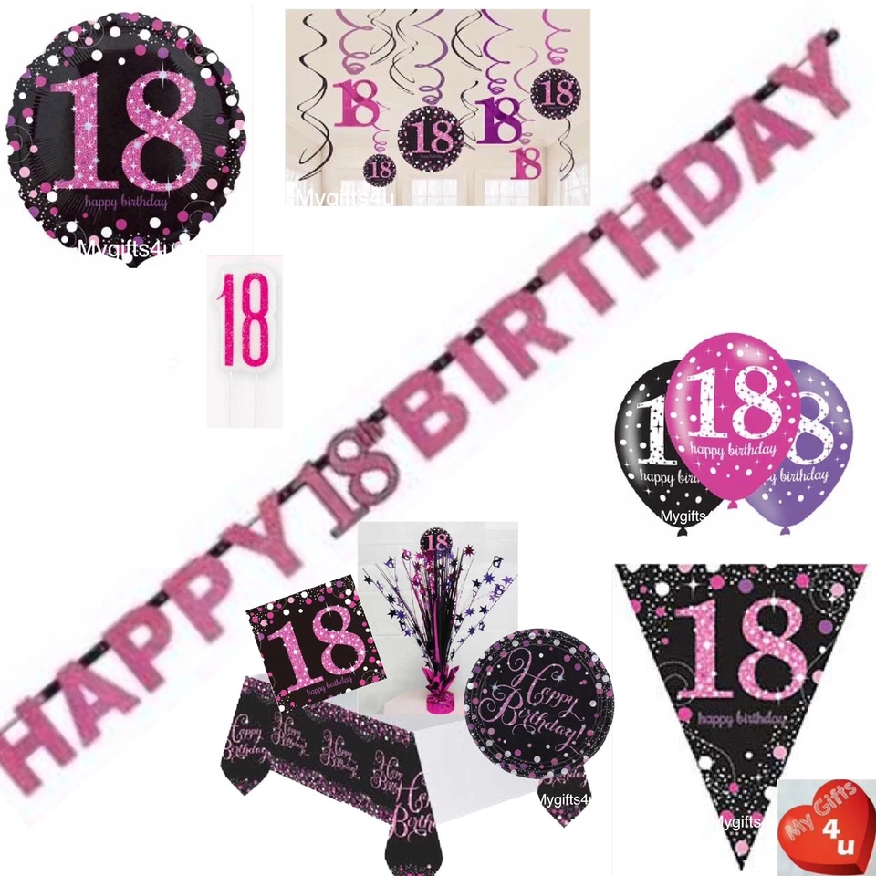 AMSCAN Black Pink Age 18th & Happy Birthday Party Decorations Buntings Banner Balloons