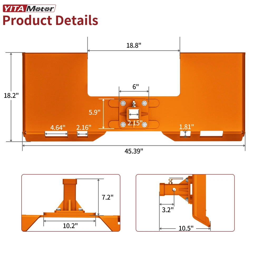 Placa de montaje de minicargadora de 3/8" de espesor fijación rápida con enganche extraíble de 2" naranja EE. UU. Foto 3 de 4