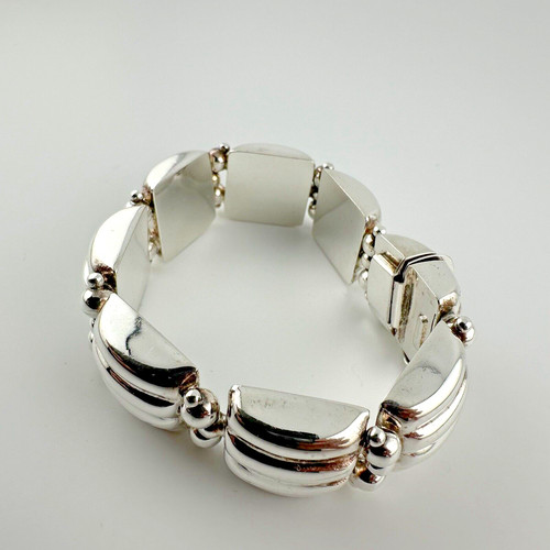 UNBRANDED Mexico Sterling Silver Wide Ribbed Bracelet