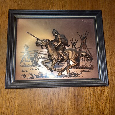 FRAMED JOHN LOUW COPPER 3D WALL ART NATIVE AMERICAN TEPEE HORSE | eBay