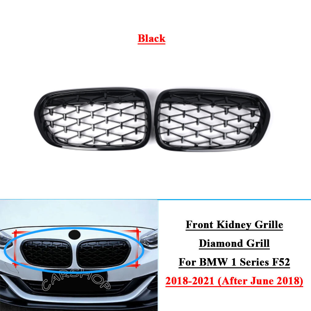 2x Diamond Car Front Kidney Grille Grill Fits BMW 1 Series F52 18-21 Gloss Black