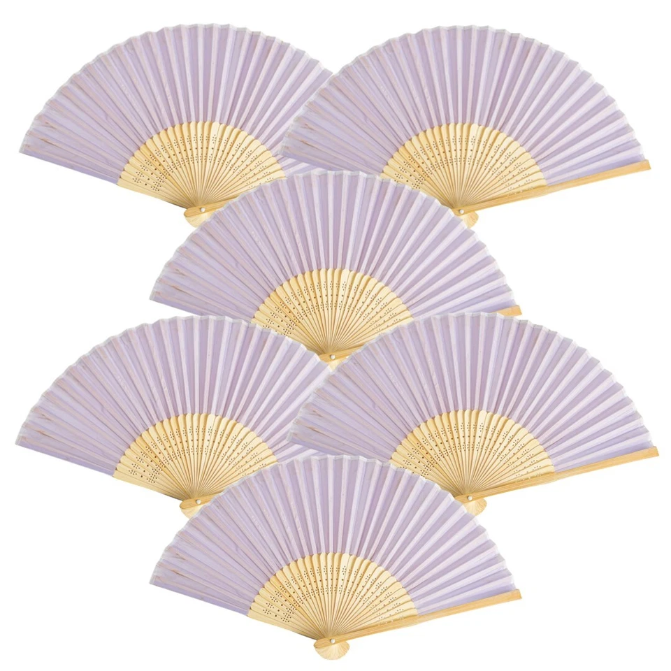 Pacote com 6 ventiladores dobráveis portáteis de papel e bambu Thy Collectibles - Cor sólida - Imagem 2 de 4