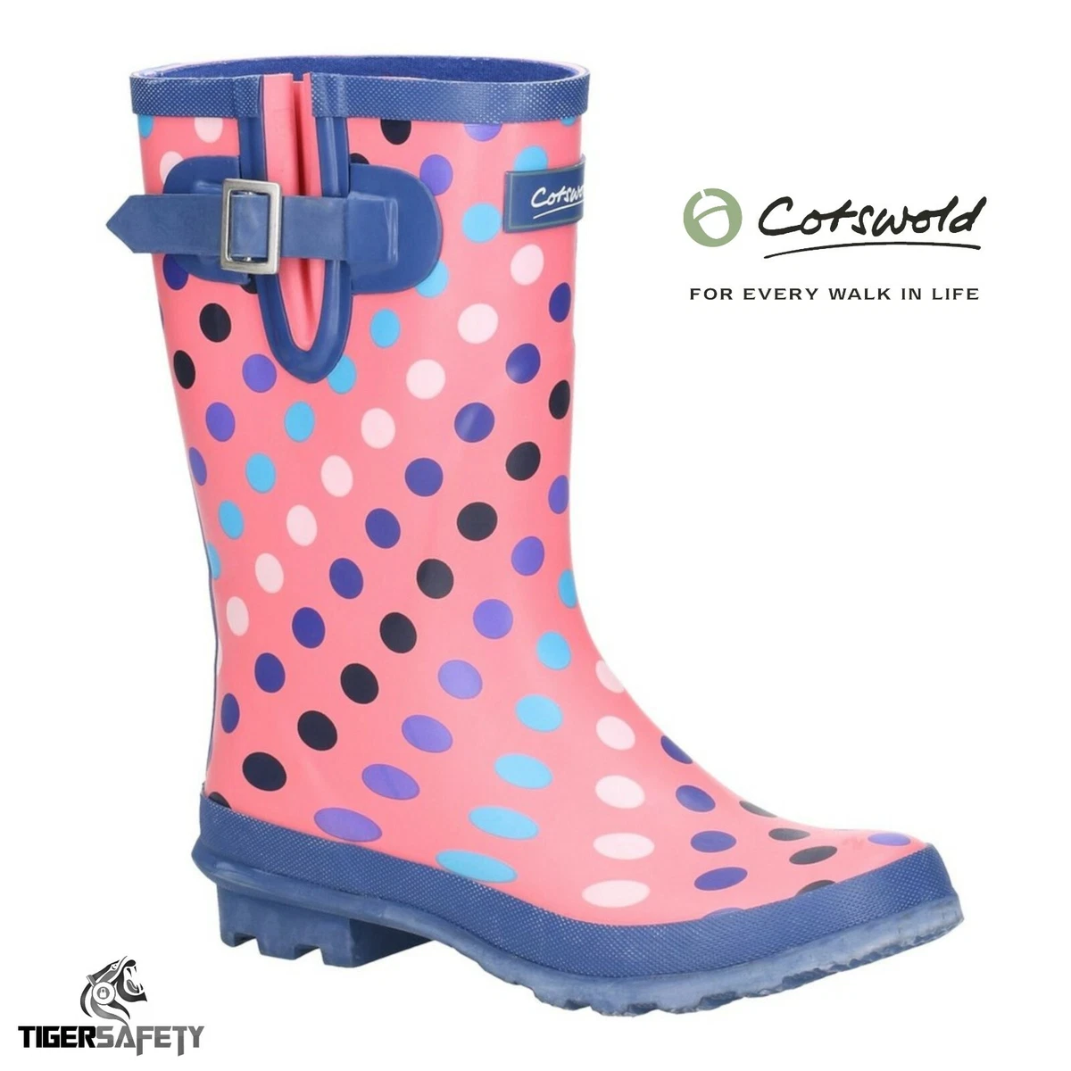 Cotswold Paxford Mujer Rosa Lunares Media Altura Gusset Botas de
