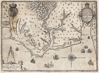 1590 Map of the first Virginia Colony by John White Wall Art Poster Print Decor