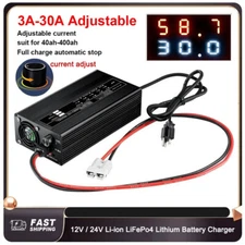 12V 24V Li-ion LiFePo4 Lithium Battery Charger 3A-30A Current  Adjustable