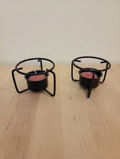 Set Of 2 Black Metal Tea Light Holders Butter Melters Minimalist Industrial