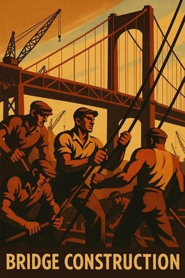 Bridge Construction Vintage Poster  ️ - 16x24  - Premium   Art Print 200GSM