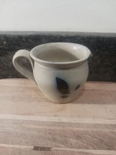 Williamsburg Pottery Salt Glaze Creamer Syrup Pitcher - Blue Flower - 3"