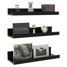 3 PCS 16 Inch Black Floating Shelves Wall Mount Woodgrain Ledge Storage