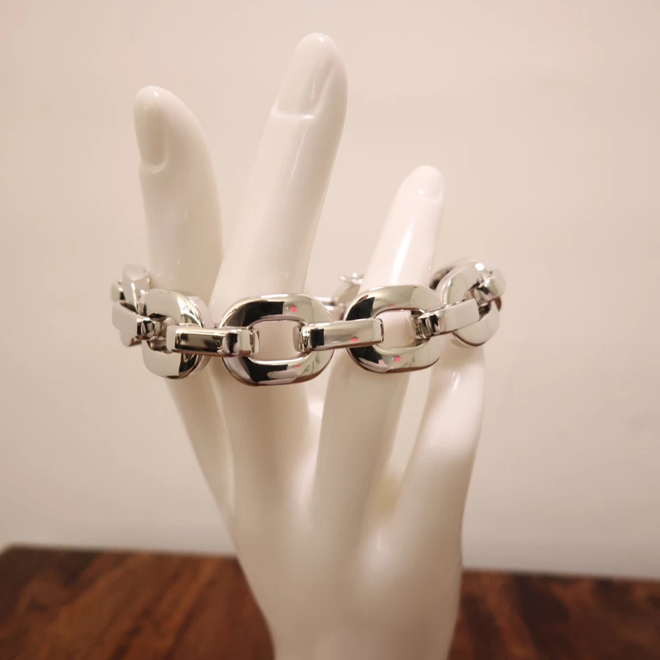 Bronzo Italia bracelet Milor QVC status link ovals silvertone magnetic signed - Image 2 of 4