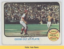 1973 Topps 1972 World Series Blue Moon Odom Johnny Bench Out at Plate READ d0u