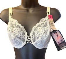 Vintage Vanity Fair Bra 32D Sheer White Nylon Lace Floral Full Figure Underwire