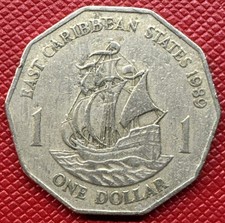 Eastern Caribbean States 1989 Copper-Nickel 1 Dollar. Elizabeth II. KM# 20