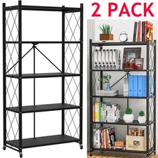 2x Foldable 5-Tier Storage Shelves w/ Wheels ...
