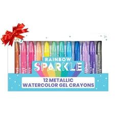 Rainbow Sparkle Metallic Watercolor Gel Crayons, Set of 12, Glitter Gel Marke...