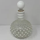 Vintage Fenton Hobnail White Milk Glass Perfume Bottle w/ Stopper 6.5”X 4”
