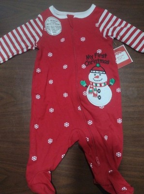 Baby Girls Boys MY FIRST CHRISTMAS Footed Pajamas SNOWMAN Sleep & Play 0-3 MO