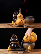 8" Chinese Natural Wine Gourd Outdoor Portable Water Calabash Engraved Bottle