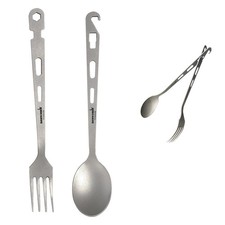 Titanium Fork Spoon Knife Set - Camping Tongs Ultralight Backpacking Utensils