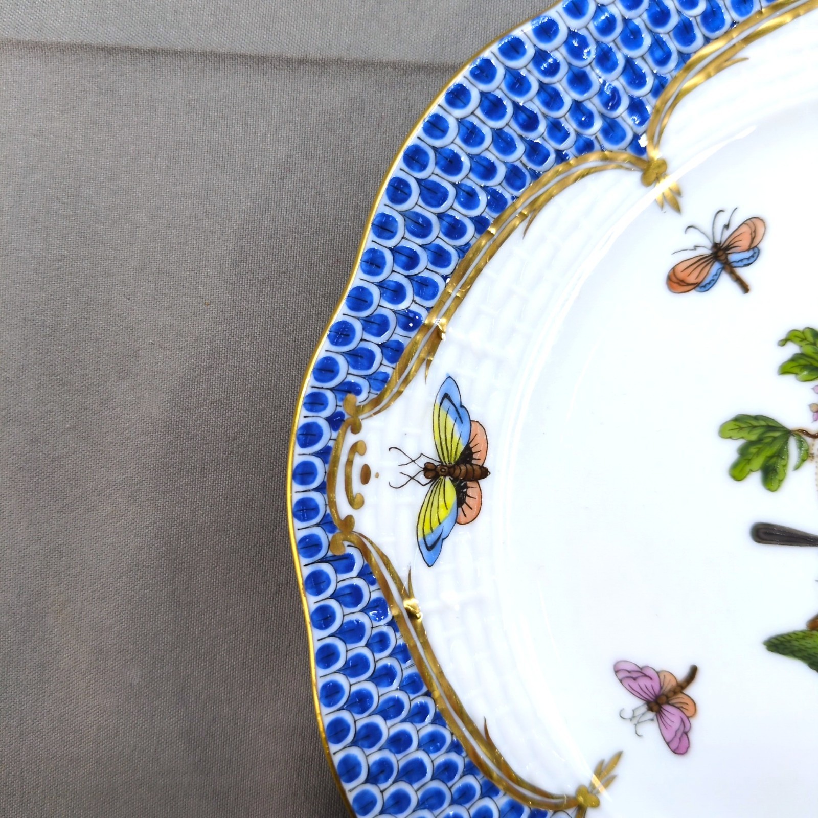 Herend Hand-Painted Blue Rothschild Bird Bread & Butter Plates – Set of 3 (6.5")