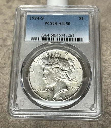 1924-S Peace Dollar - AU50 - PCGS - Still Some Luster - Decently Struck