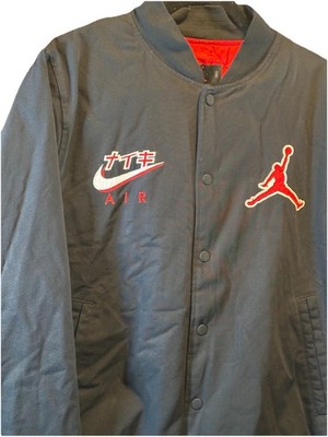 NIKE Air Jordan Legacy Bomber Jacket Large Mens Black Red Varsity