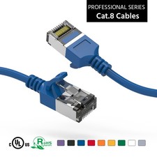 10Ft CAT8 U/FTP Slim Ethernet Network Cable Blue 30AWG