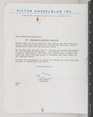 Victor Hasselblad Quarterly Magazine Renewal Letter Advertising 
