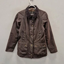Barbour Classic Beadnell Wax Waterproof Country Brown Rain Coat Jacket Size UK 8