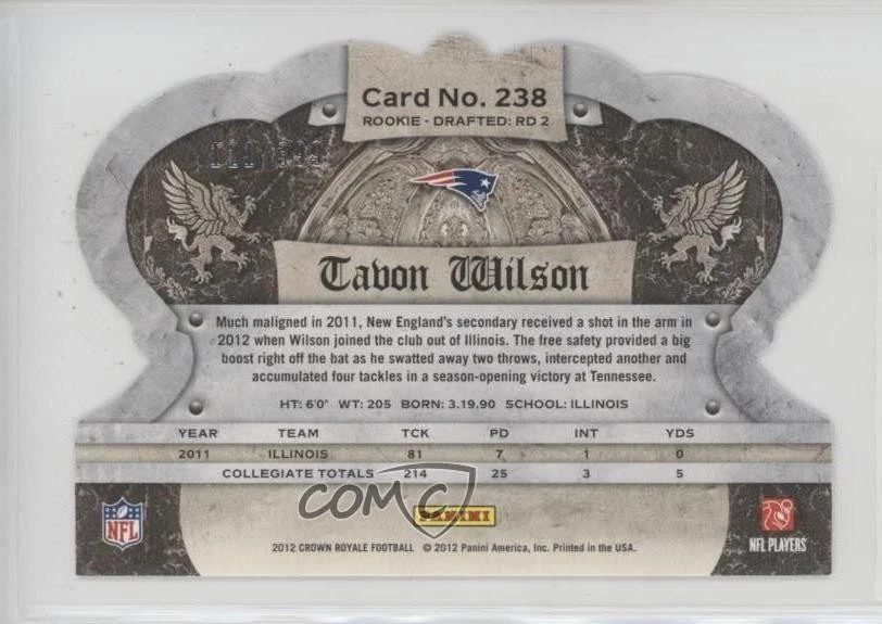 2012 Crown Royale /399 Tavon Wilson #238 Rookie RC - Image 2 of 2