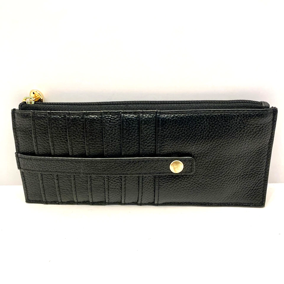 Cartera Lodis Pila Tarjetas de Crédito Cuero Guijarro Negro Bolsillo con Cremallera Plano 7.25"x3" Foto 2 de 4