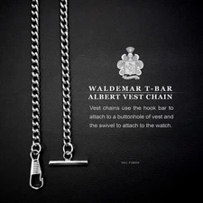 T-Bar Prince Albert Silver-Plated Vest-Pocket Watch Chain FOB004