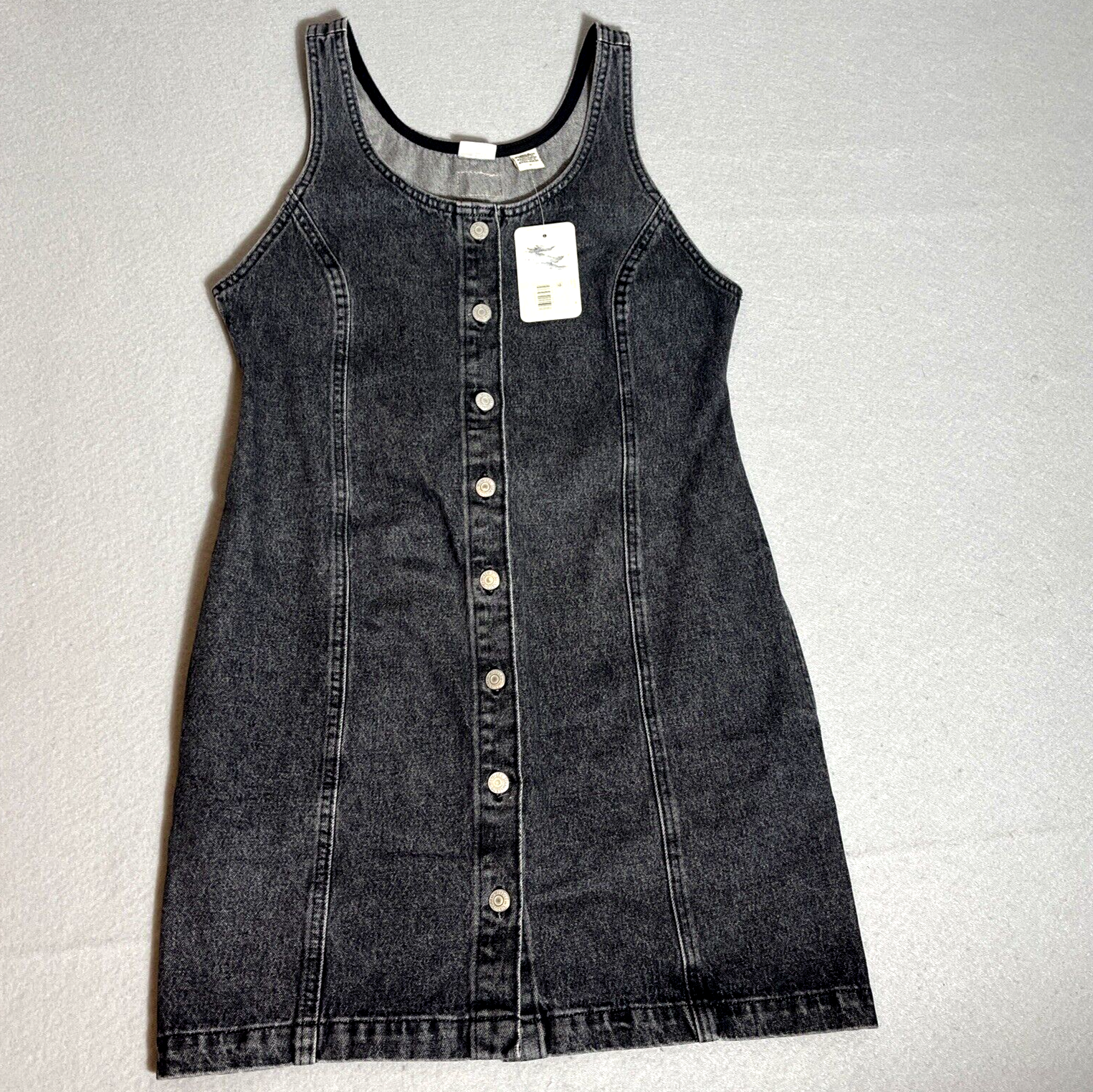 NWT Levis Tuli Denim Mini Dress Size Medium Black Acid Wash Button Front