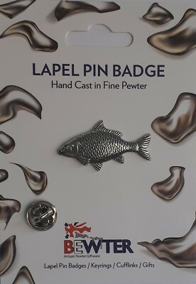 Karpfen Fisch Abzeichen, British Pewter Anstecknadel Badge, Mantel Hut Tasche Badge BEW199