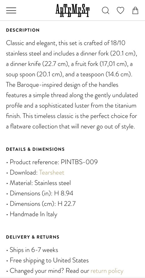 Pintinox Settecento Flatware Set Stainless Italy Pinti Inox Heirloom