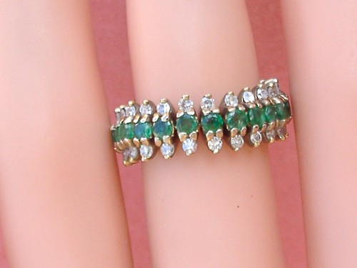 VINTAGE 1.99 ctw EMERALD DIAMOND 3 ROW 18K FLEXIBLE LINK ETERNITY BAND 1950 sz 5 - Picture 15 of 17