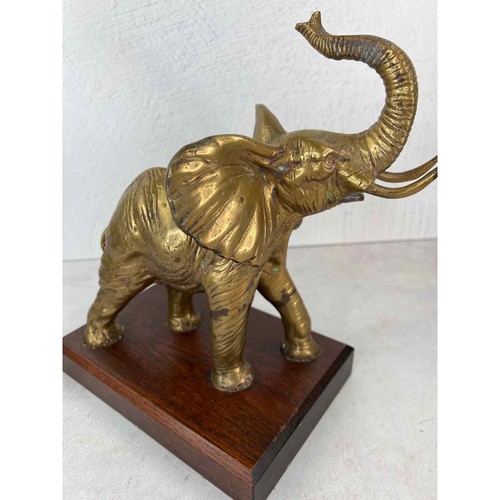 Brass Elephant Solid Heavy Sculpture Wood Base - Picture 3 of 9