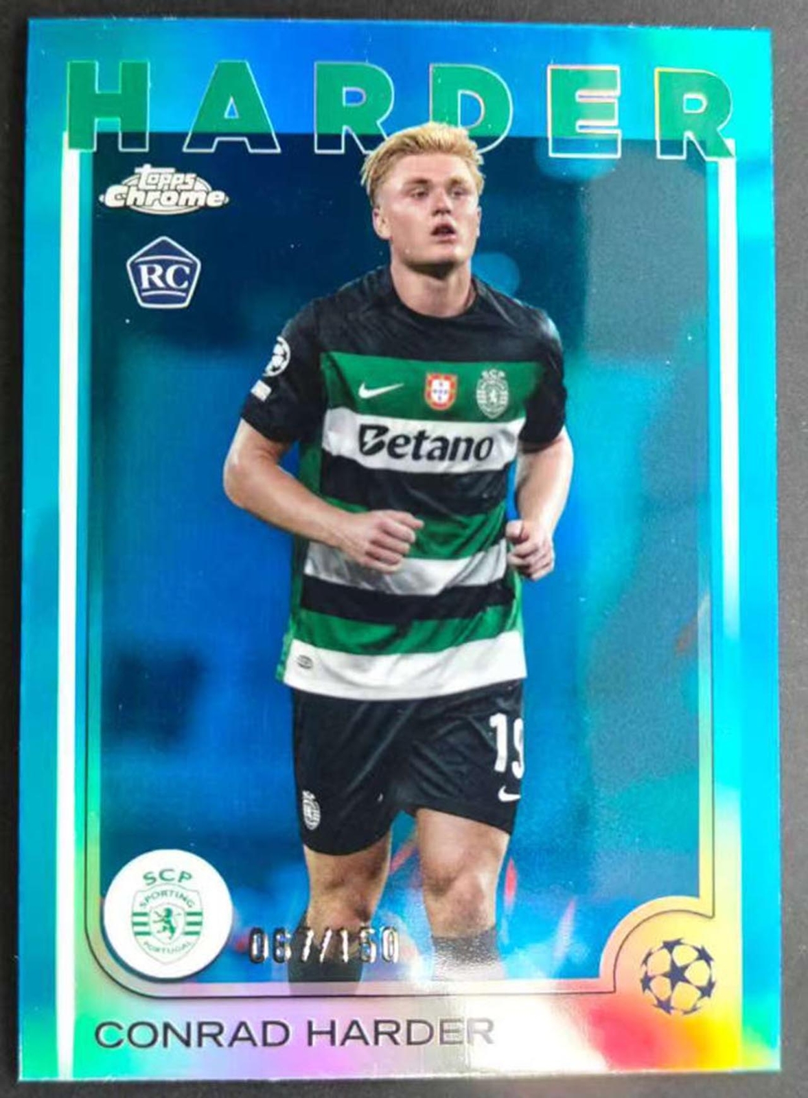 Conrad Harder 2024-25 Topps Chrome UEFA Blue Refractor 067/150 RC #177