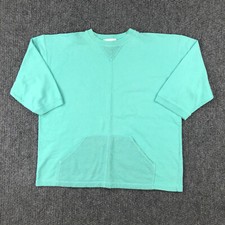 Vintage 90s Retro Activewear Crewneck Sweatshirt XL 3/4 Sleeve Teal Made In USA