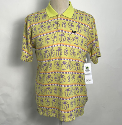 Obey Men's Knit Polo Expand Jacquard Celery/Multi Size M NWT Shepard Fairey
